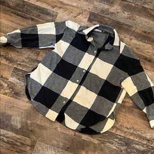 Zara Black and White Checkered Button Down Shirt